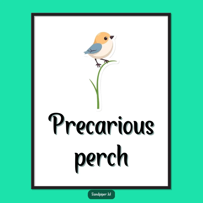 Funny Bird Grass Balancer Poster - Add Delicate Humor to Your Walls