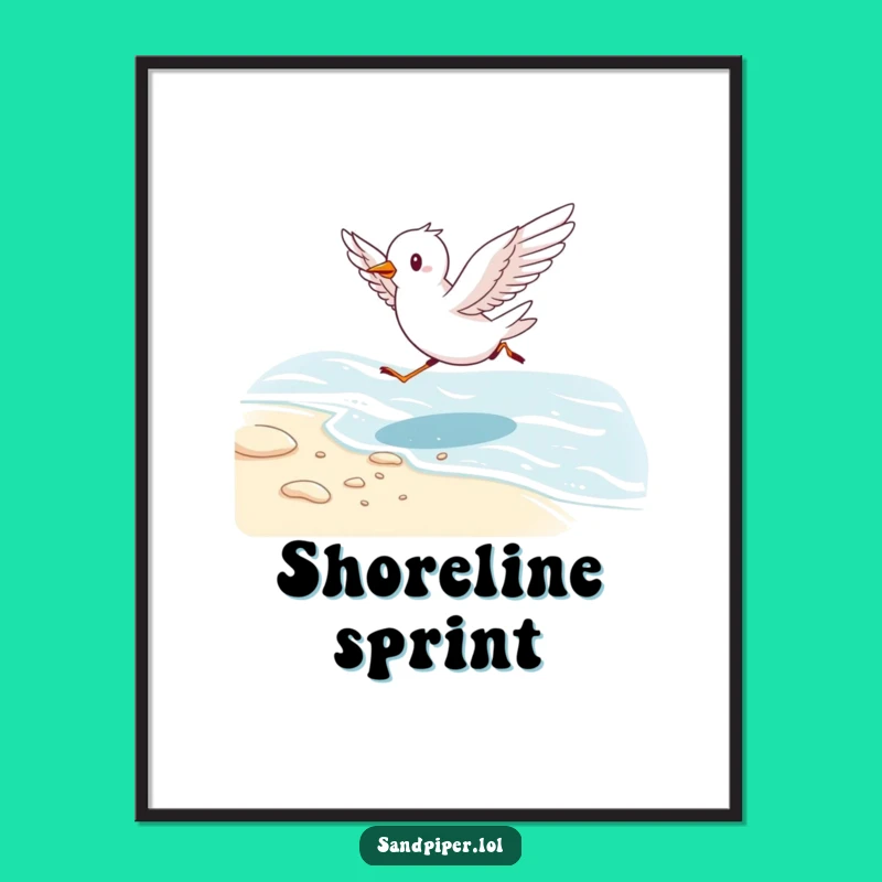 Funny Bird Running Poster - Energetic Beach Scene Art