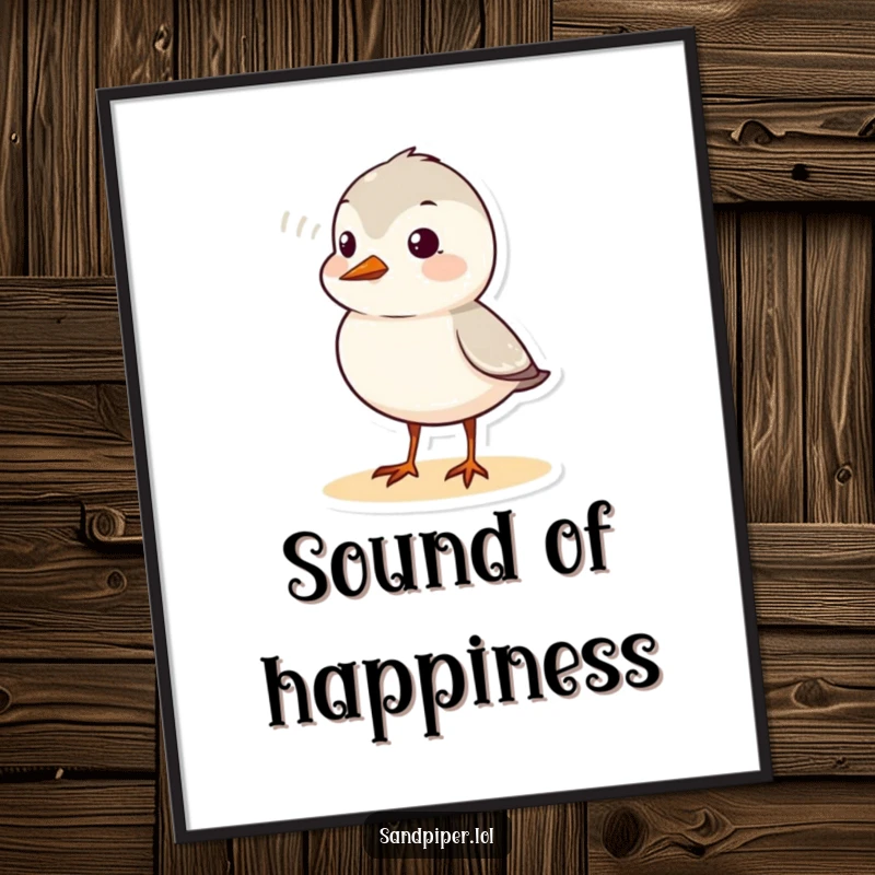 Funny sandpiper poster capturing a cute bird character mid-chirp, with a visible sound wave graphic symbolizing its happy vocalization.