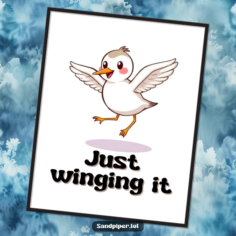 Funny Poster: Happy sandpiper with outstretched wings takes a graceful hop, creating a joyful display.