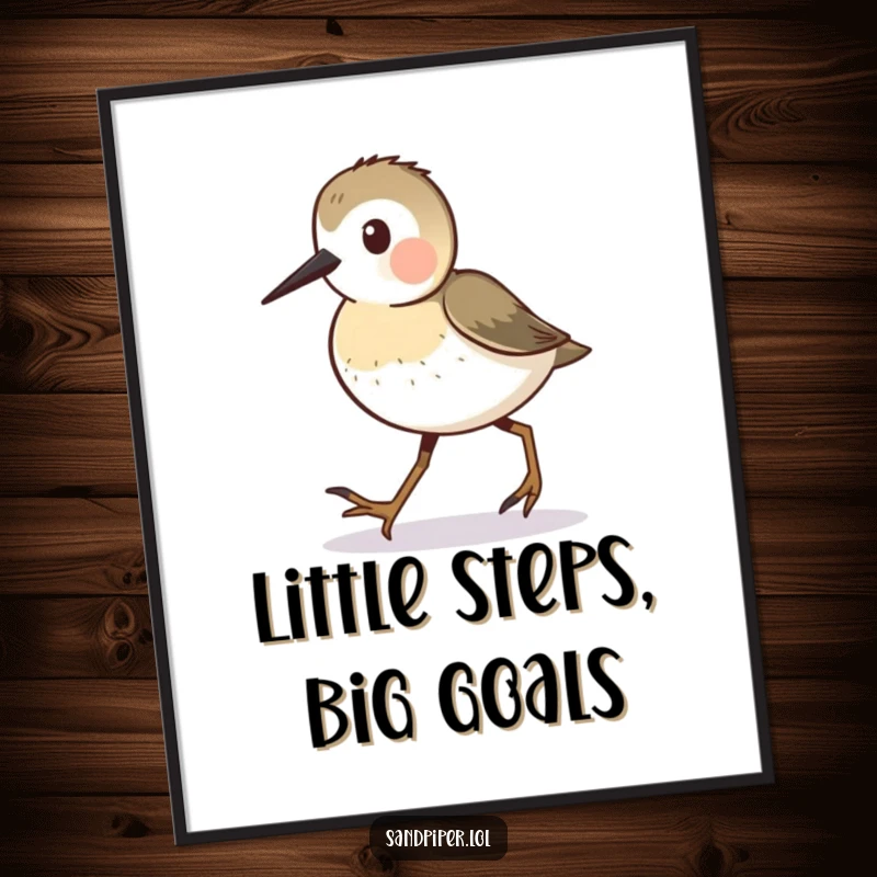 Funny Sandpiper Poster print of a busy sandpiper character walking with tiny steps, adding whimsical decor.