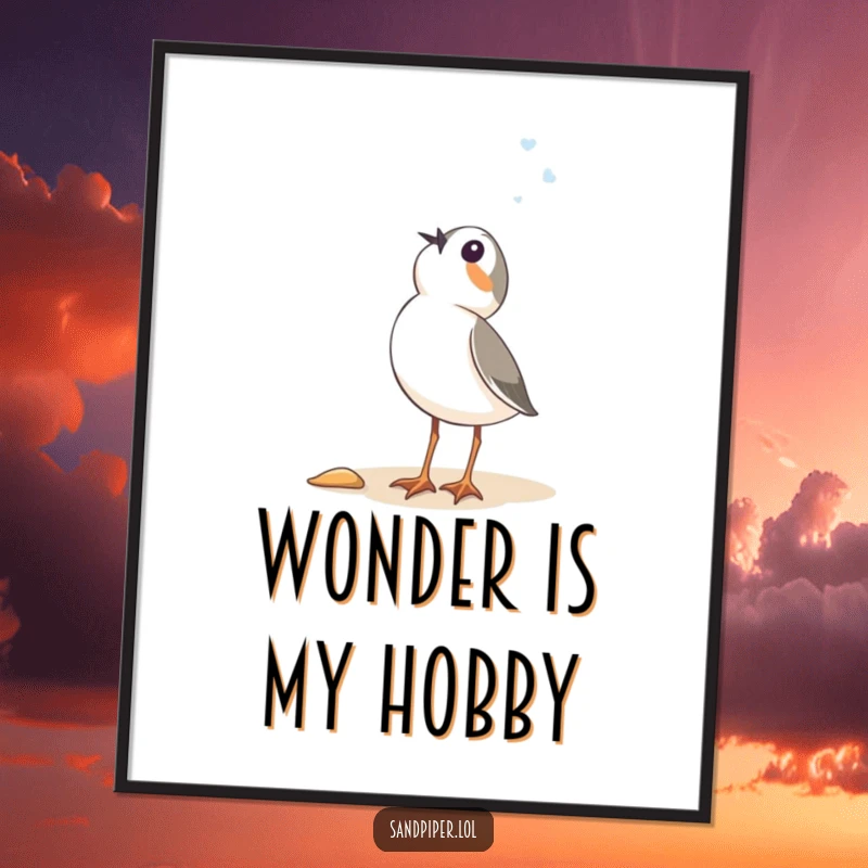 Funny Sandpiper Poster: A charming bird illustration, gazing up at the sky with a look of humorous, blissful wonder.