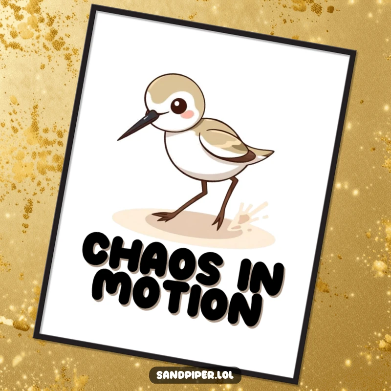 Funny Sandpiper Zigzag Poster: A dynamic print of a sandpiper in a funny, zig-zag motion, ideal for a funny gift.