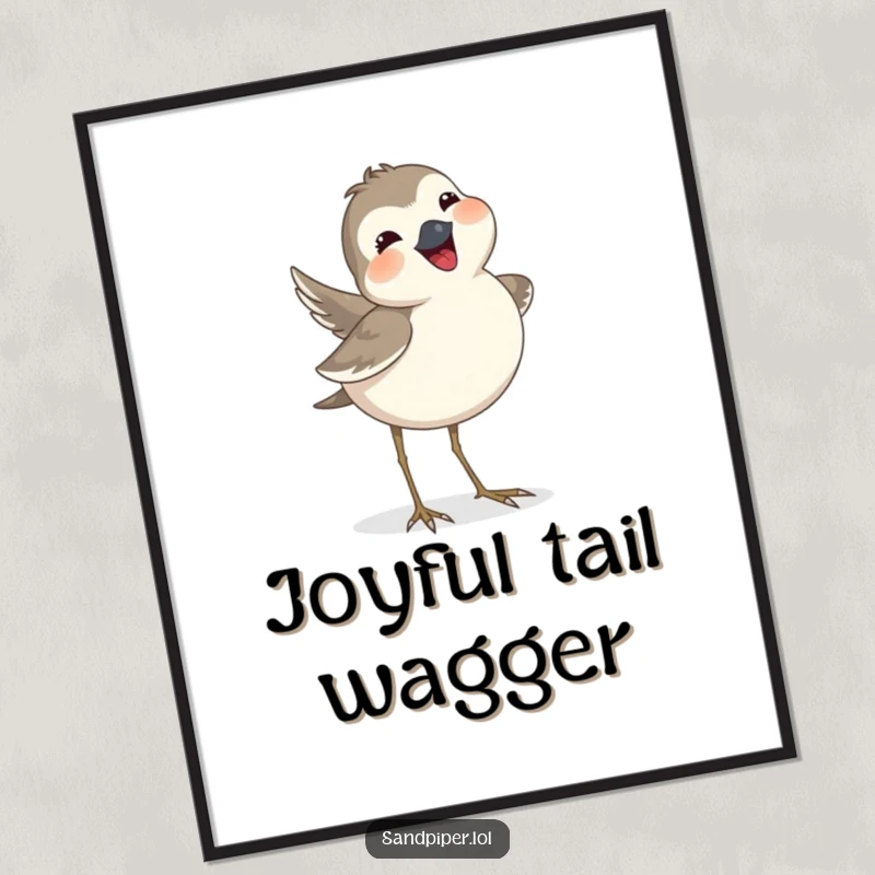 Funny sandpiper poster showcasing a bird joyfully wagging its tail feathers, radiating pure happiness and vibrant energy.