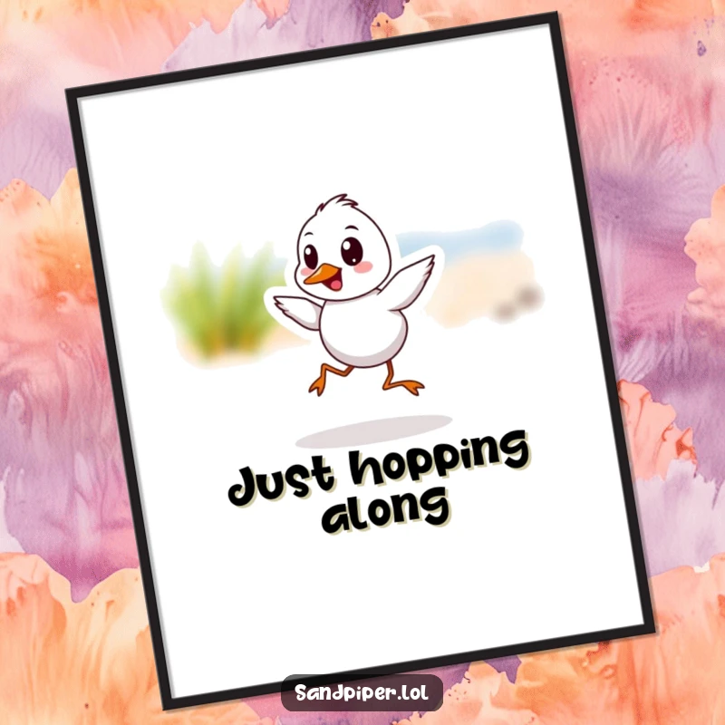 Funny Sandpiper Poster showcasing a cheerful bird in a spirited hop, adding lively and humorous art.