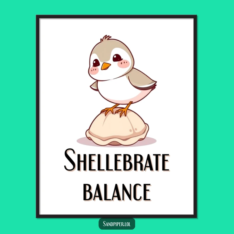 Funny Whimsical Sandpiper Shell Balance Poster - Humorous Wall Art Gift