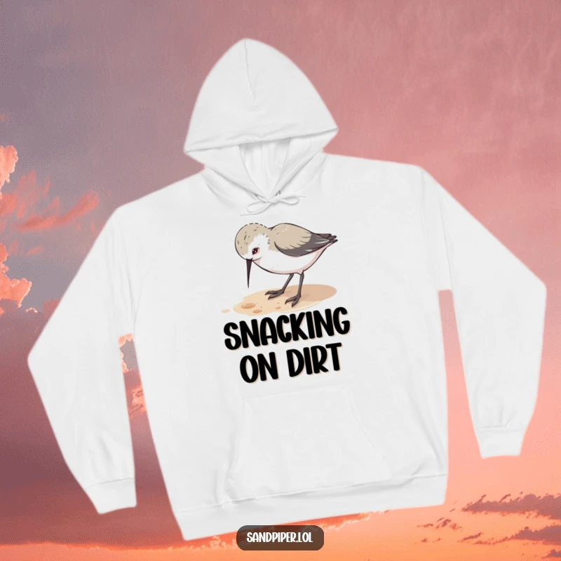 Funny hoodie featuring a cute sandpiper character pecking at the ground with playful curiosity, offering cozy, inquisitive style.