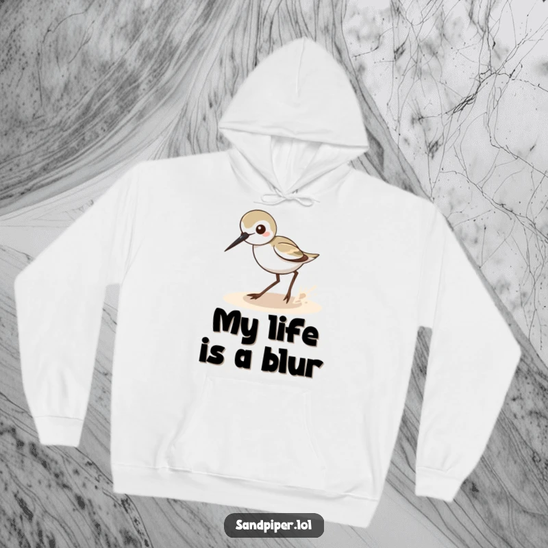 Funny Sandpiper Zigzag Hoodie: A cozy garment showcasing a sandpiper's comical zigzag run, perfect for a funny gift.