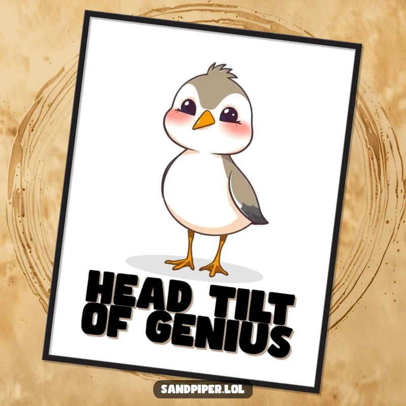 Funny Free Printable Wall Art: Sandpiper character playfully tilting head in curiosity, charming downloadable decor.