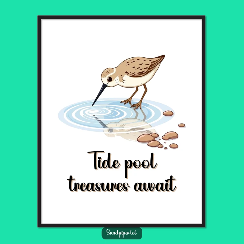 Funny Free Printable Wall Art: Sandpiper's Tidal Pool Delight, Serene Downloadable Decor