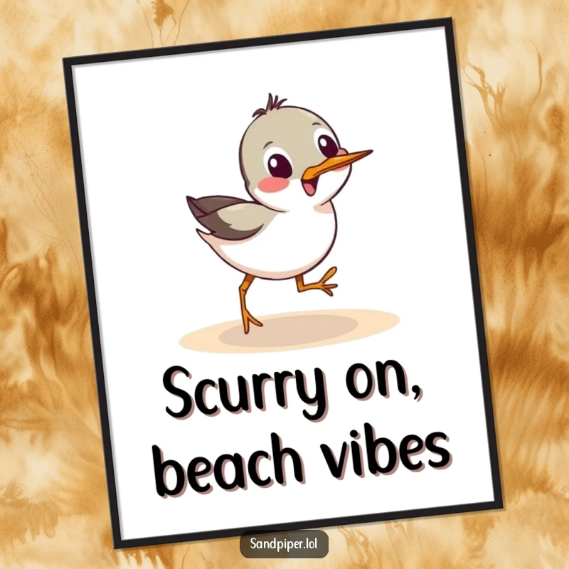 Funny Free Printable Wall Art: A sandpiper character hilariously scurries sideways, adding playful energy to the room.