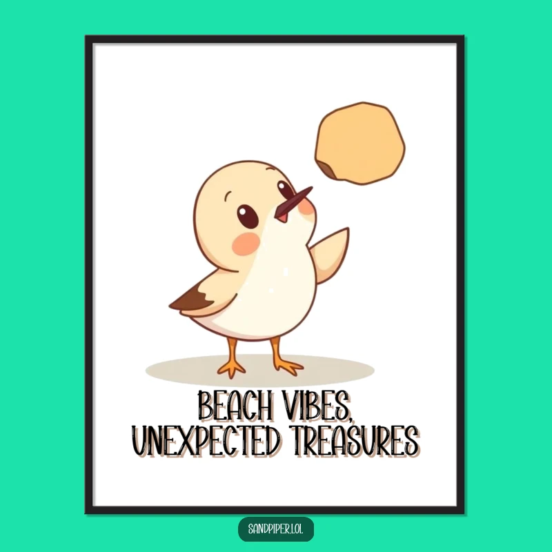 Funny Free Printable Wall Art: Sandpiper Seashell Surprise, Charming Seaside Decor