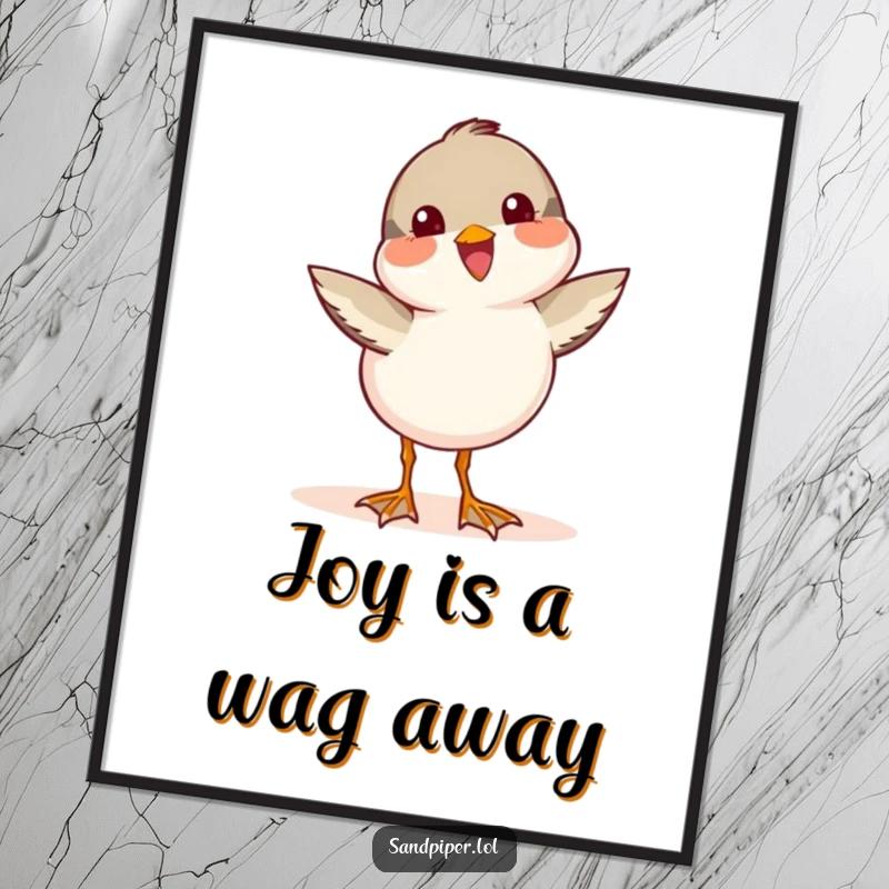 Funny Free Printable Wall Art: A cute sandpiper character captured mid-wag, radiating contagious joy and playful energy for your decor.