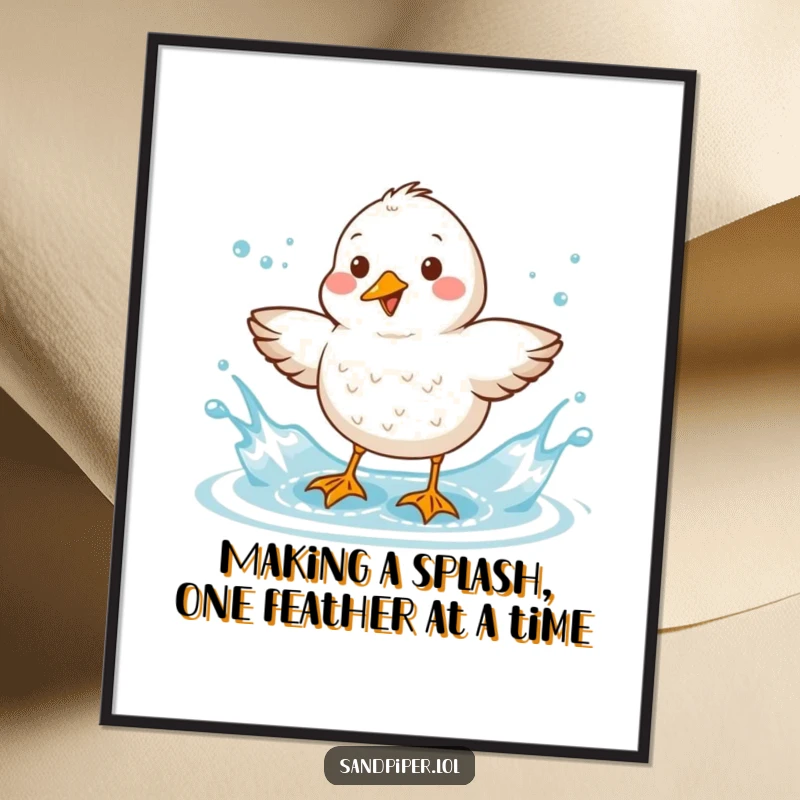 Funny Free Printable Wall Art: A sandpiper character creating a happy splash with water, adding lively decor.