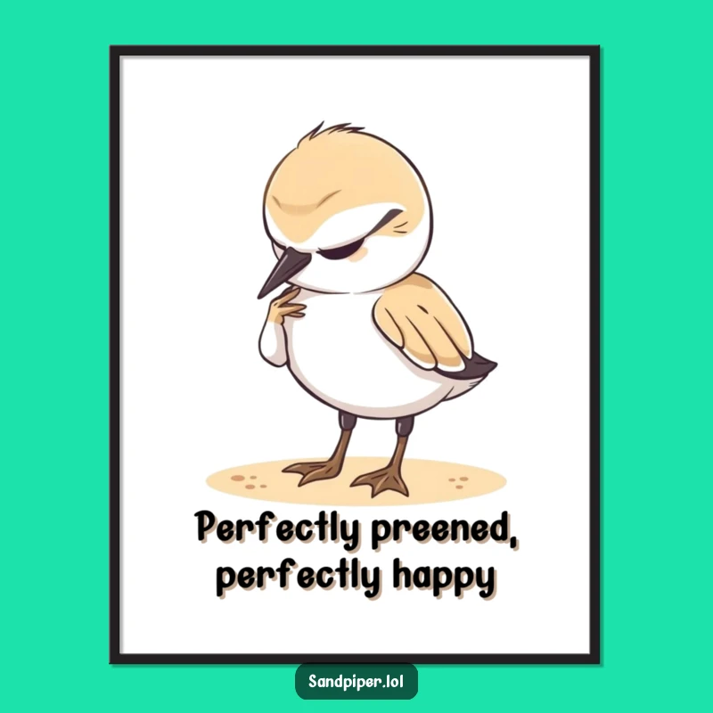 Funny Free Printable Wall Art: Content Sandpiper Preening, Relaxing Coastal Decor