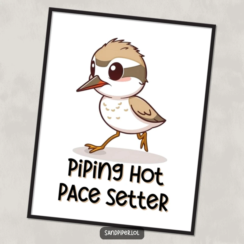Funny Free Printable Wall Art: An alert sandpiper is captured mid-pose, ready to sprint with whimsical energy.