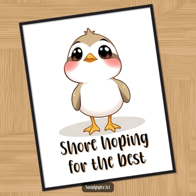 Funny Free Printable Wall Art: A sandpiper with comically wide, curious eyes looks up, bringing whimsical charm.