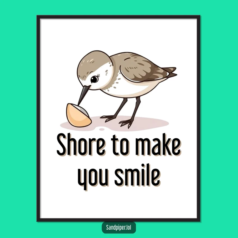 Funny Free Printable Wall Art: Curious Sandpiper Discovering A Shell On The Beach
