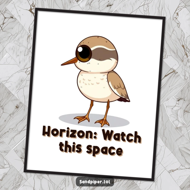 Funny Free Printable Sandpiper Wall Art, sandpiper with big round eyes scans the horizon, thoughtful and serene pose