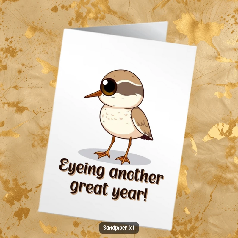 Funny Free Printable Sandpiper Birthday Card, sandpiper with big round eyes scans the horizon, hopeful and attentive