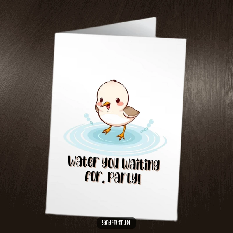 Funny Free Printable Birthday Card: Sandpiper joyfully splashing in water, a hilarious downloadable greeting.