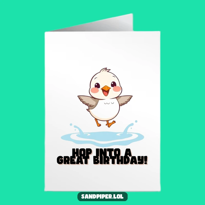 Free Printable Sandpiper Birthday Card: Joyful Hopping Bird, Funny Waves, Downloadable