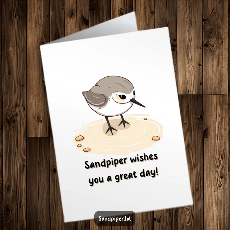 Funny Free Printable Sandpiper Birthday Card: A cheerful bird joyfully burying its beak deep in wet sand.