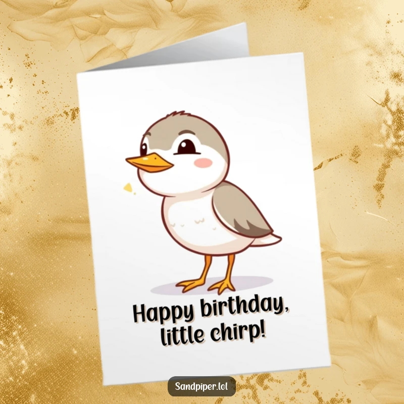 Funny Free Printable Birthday Card: A small sandpiper chirping happily with a sweet, bashful expression.