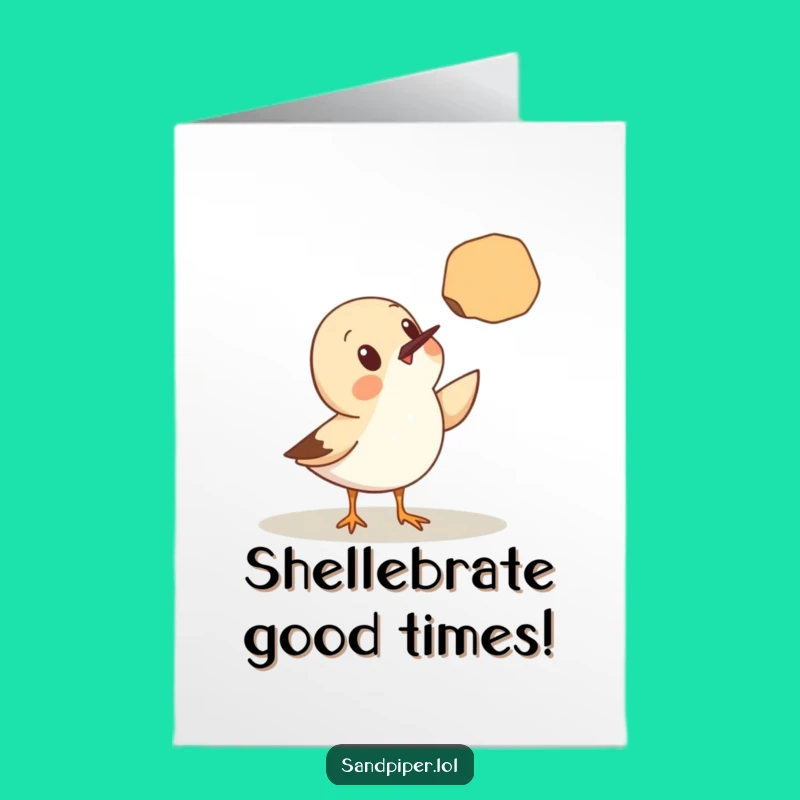 Free Printable Birthday Card: Surprised Sandpiper Seashell Discovery, Fun Downloadable Gift