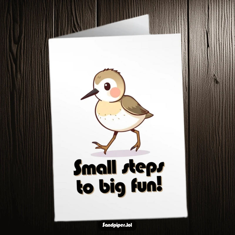 Free Printable Birthday Card: Sandpiper character busily walking with tiny steps along the beach.