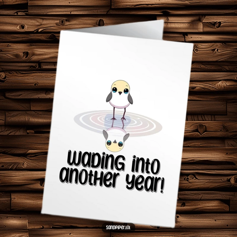 Peaceful Free Printable Birthday Card featuring a slender bird with bright eyes, wading calmly in shallow water.