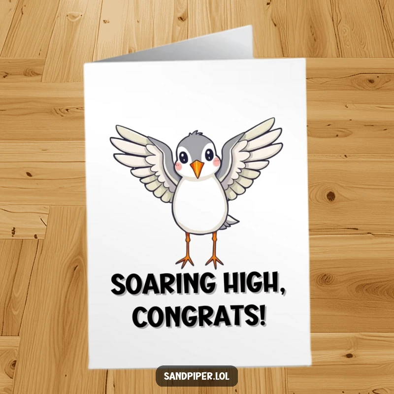 Funny Free Printable Congratulations Card: A sandpiper with wings spread, appearing ready to soar, celebrating new beginnings and successful ventures.
