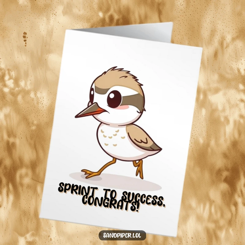 Funny Free Printable Congratulations Card: A sandpiper looks incredibly alert and ready to sprint, celebrating fast wins.