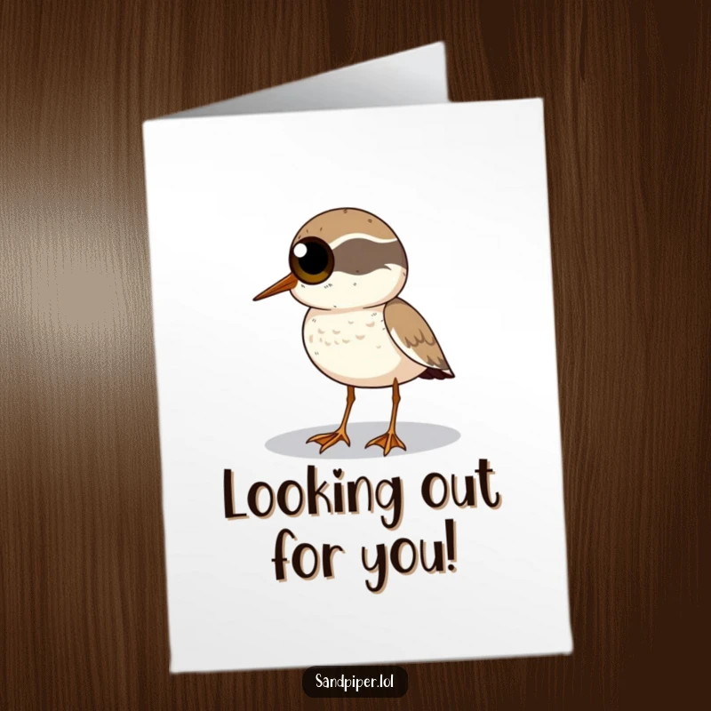 Funny Free Printable Sandpiper Congratulations Card, sandpiper with large eyes scans the horizon, looking towards future achievements