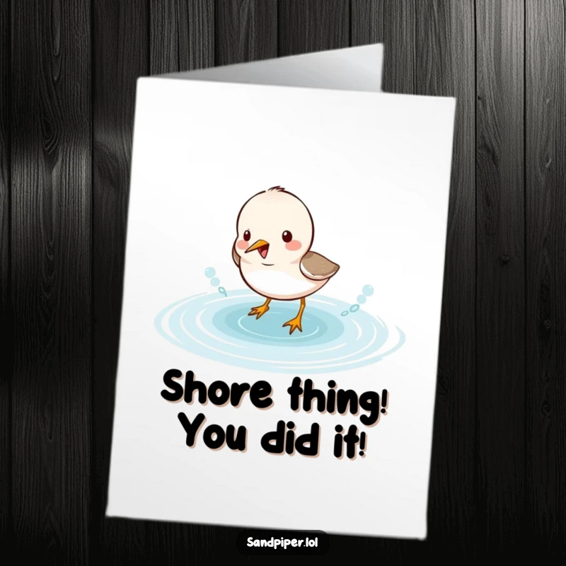 Funny Free Printable Congratulations Card: Sandpiper splashing with delight, a cheerful congratulatory downloadable.