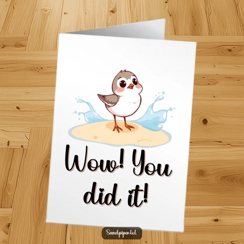 Funny Free Printable Sandpiper Congratulations Card, sandpiper startled by a wave splash, wide-eyed surprise reaction