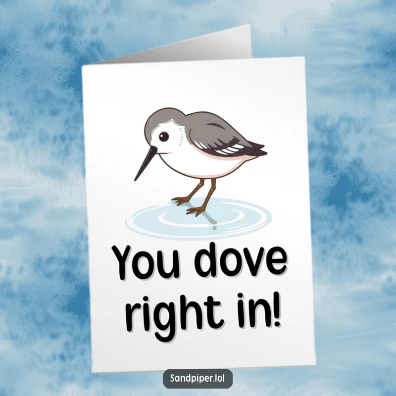 Funny Free Printable Congratulations Card: A sandpiper character humorously taking a sip of water, symbolizing refreshment and celebration of success.