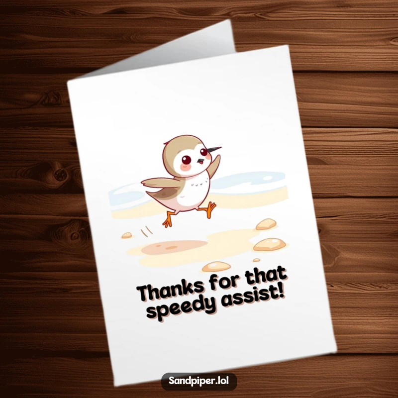 Funny Free Printable Sandpiper Thank You Card: A sandpiper runs with gratitude, thanking you sincerely.