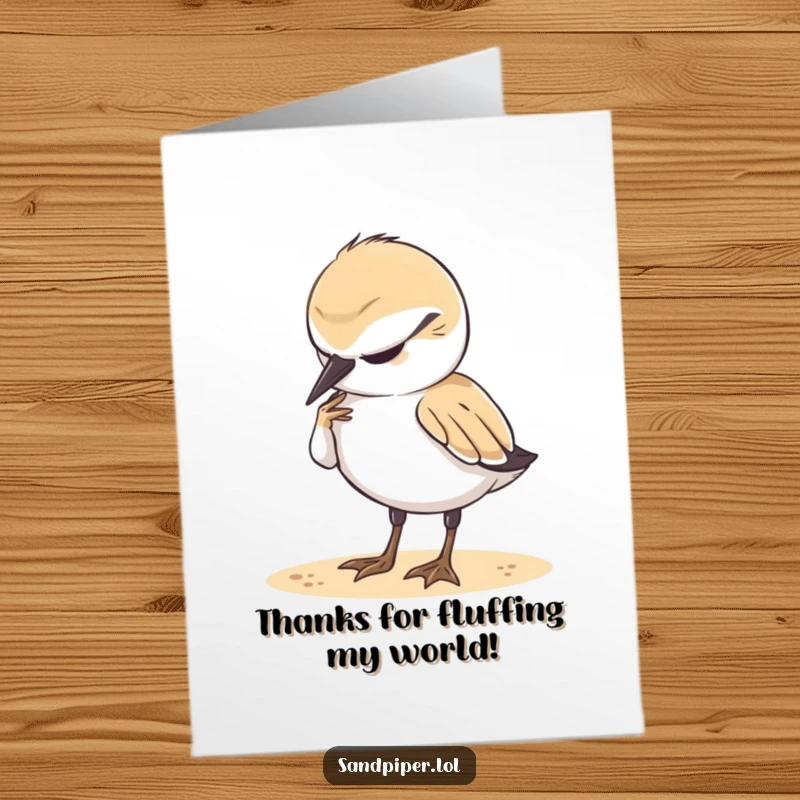 Funny Free Printable Thank You Card: Cute sandpiper preens feathers with a contented look, a peaceful thank you.