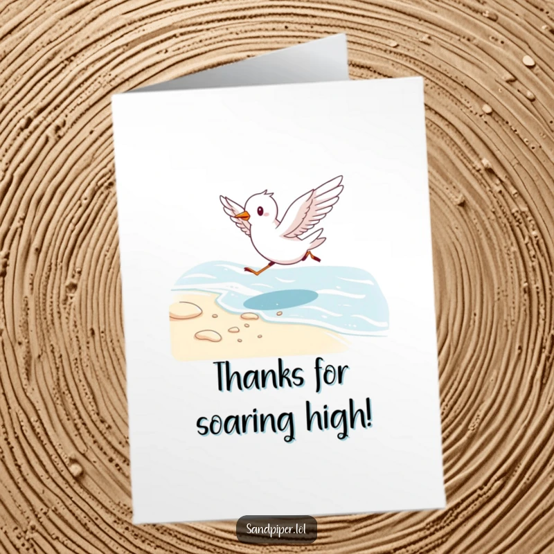 Lively Free Printable Thank You Card depicting a cute bird running with wings outstretched, conveying energetic gratitude.