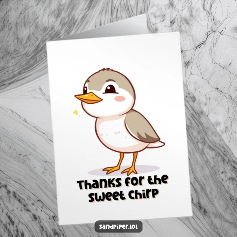 Funny Free Printable Thank You Card: A sandpiper lets out a small, happy chirp, expressing gratitude.