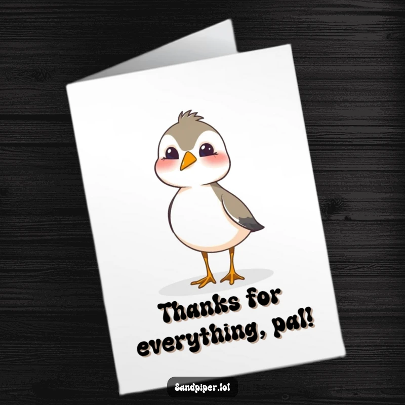 Funny Free Printable Thank You Card: Sandpiper tilting head curiously, expressing thanks with a sweet gesture, art gift.
