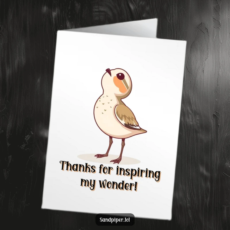 Funny Free Printable Thank You Card: A sandpiper looking up at the sky with a sense of wonder, expressing thanks.