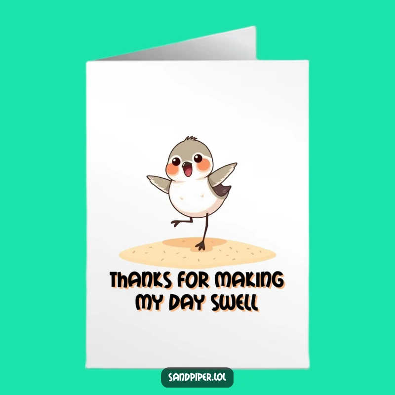 Free Printable Sandpiper Thank You Card: Funny Dancing Bird Downloadable Greeting for Gratitude