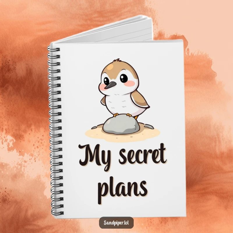 Funny Notebook: A sandpiper character comically trying to hide behind a small stone, perfect for jotting down private thoughts.