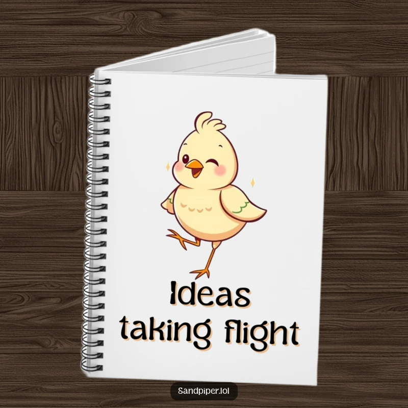 Funny notebook cover with a happy bird balancing on one leg, offering a moment of calm inspiration for note-taking.