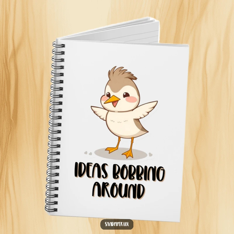 Funny sandpiper notebook showing a bird doing a happy, exaggerated head bob dance, perfect for note-taking and inspiration.