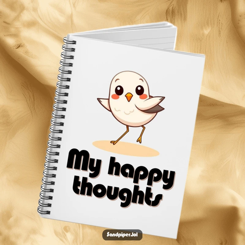 Funny notebook featuring a sandpiper bird in a joyful hop, perfect for writing down thoughts and creative ideas.
