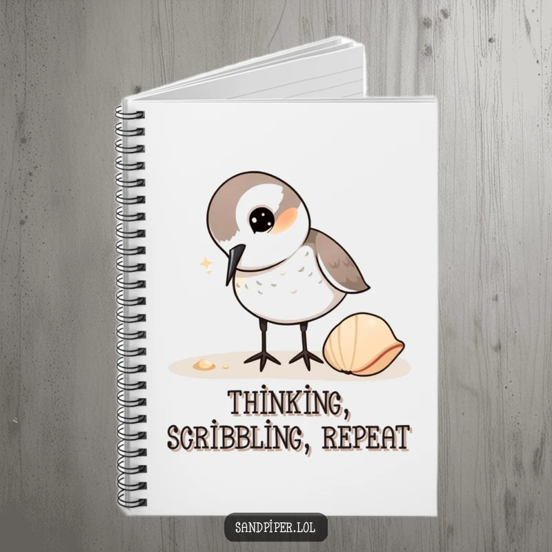 Funny Sandpiper Notebook: Features a sandpiper with a curious head tilt, pecking at a shell, inspiring thoughtful entries.