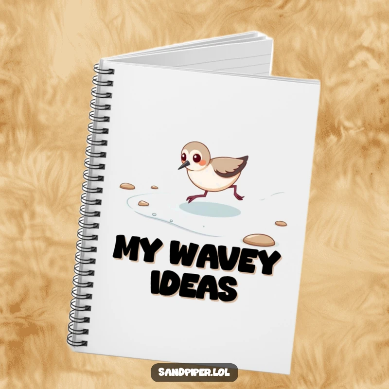 Funny notebook with a sandpiper chasing the tide, perfect for journaling.